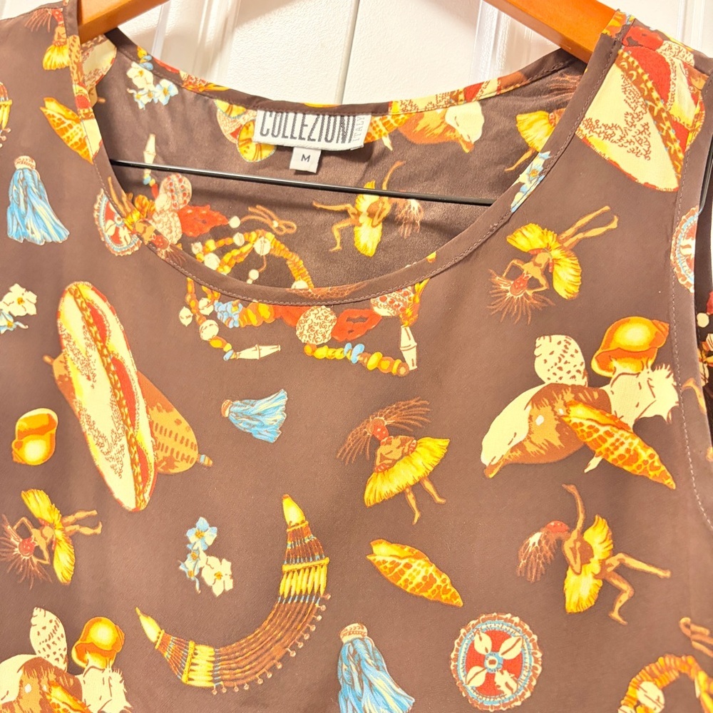 Vintage Collezioni Italy Silk Hawaiian Print Tank – Size M - Picture 3 of 8